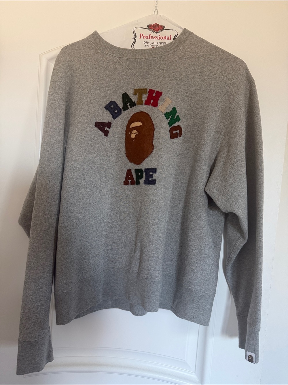 A Bathing Ape Grey Crewneck Sweatshirt with Multicolor Logo